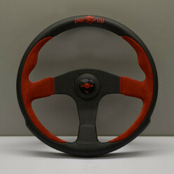 Volant Personal Pole Position (330 mm) Cuir Noir & Cuir Rouge Retourné, Branches Noires, Logo Rouge