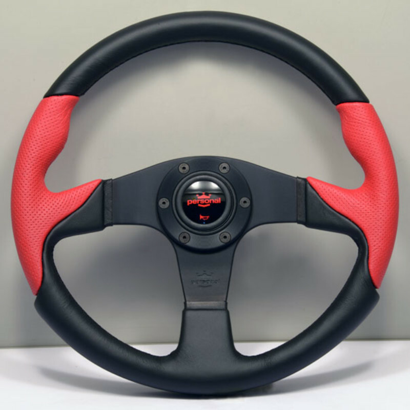 Volant Personal Thunder (350 mm) Cuir Noir & Cuir Rouge Perforé, Branches Noires