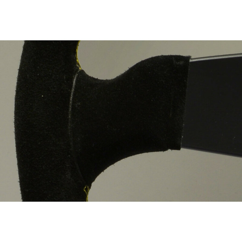 Volant Personal Fitti Corsa (350 mm) Cuir Noir Retourné, Branches Noires, Coutures Jaunes