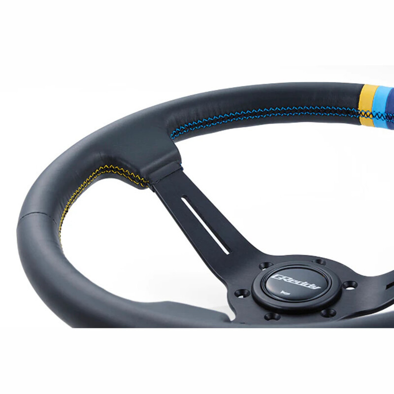Volant GReddy "Deep Type" Tulipé (80 mm), Cuir Noir, Branches Noires - 340 mm