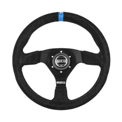 Volant Sparco R383 Logo Tulipé (39 mm), Cuir Noir Retourné, Branches Noires