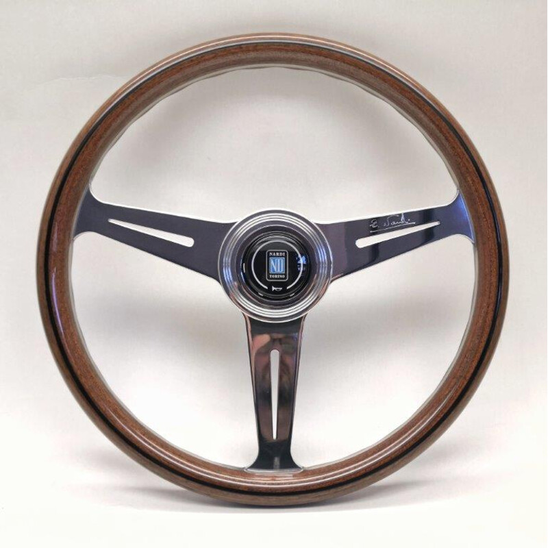 Volant Nardi Classic ND36, Bois, Branches Chromées, Plat