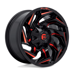 Fuel D755 Reaction 20x9" 5x114.3/127 ET01, Noir Brillant Usiné, Teinte Rouge