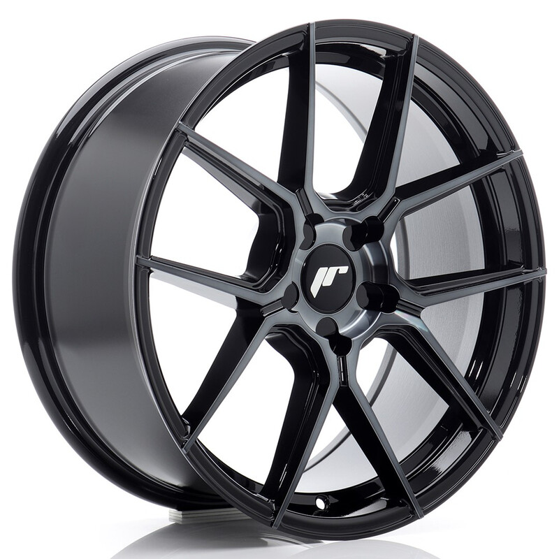 Japan Racing JR-30 18x8" (5 trous - sur mesure) ET20-40, Noir Brillant, Face Teintée