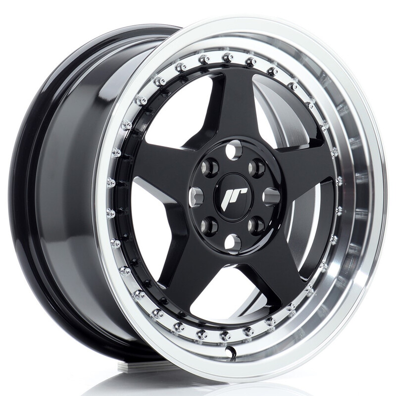 Japan Racing JR-6 16x7" 4x100 ET35, Noir Brillant, Rebord Poli