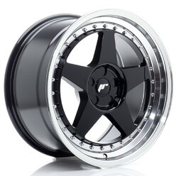 Japan Racing JR-6 18x9" (5 trous - sur mesure) ET20-35, Noir Brillant, Rebord Poli