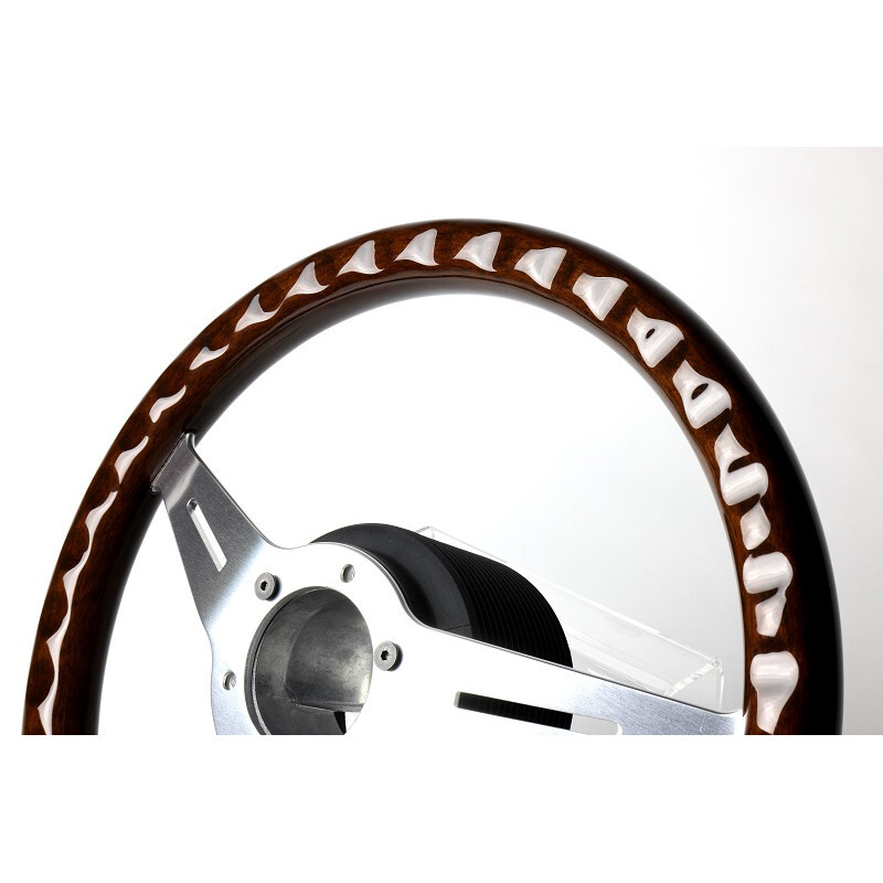 Volant GReddy "Wood Type" Tulipé (47 mm), Bois Foncé, Branches Alu - 340 mm