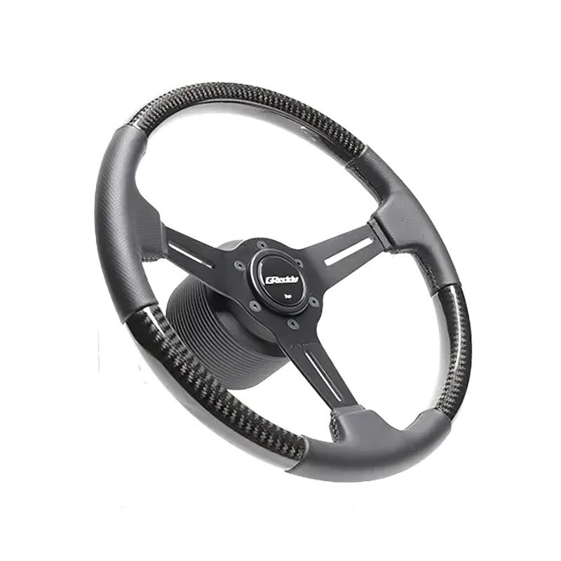 Volant GReddy "Real Carbon" Tulipé (47 mm), Carbone, Branches Noires - 340 mm