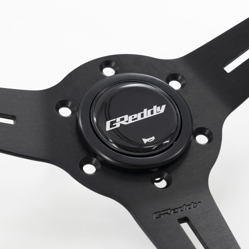 Volant GReddy "Standard Type" Tulipé (47 mm), Cuir Noir Retourné, Branches Noires - 340 mm