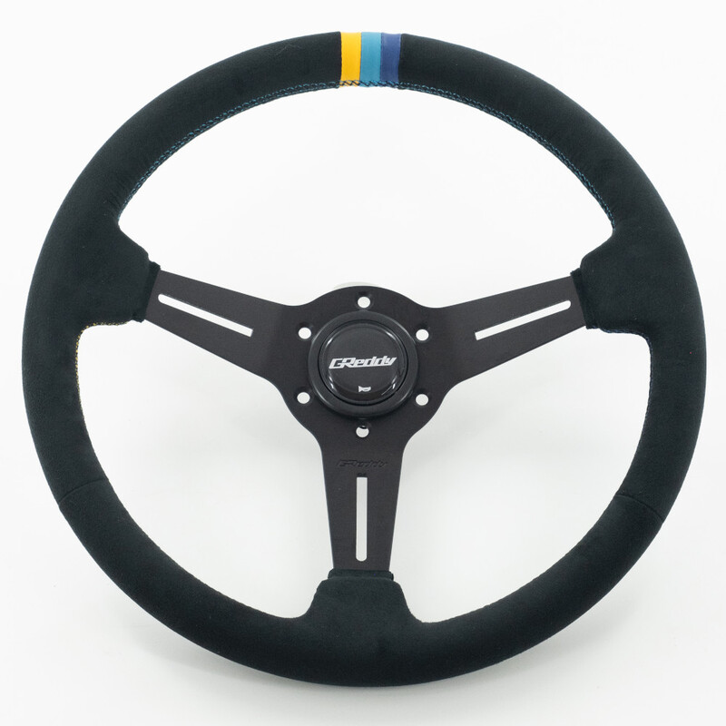Volant GReddy "Standard Type" Tulipé (47 mm), Cuir Noir Retourné, Branches Noires - 340 mm