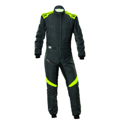 Combinaison OMP First EVO Anthracite / Jaune Fluo (FIA 8856-2018)