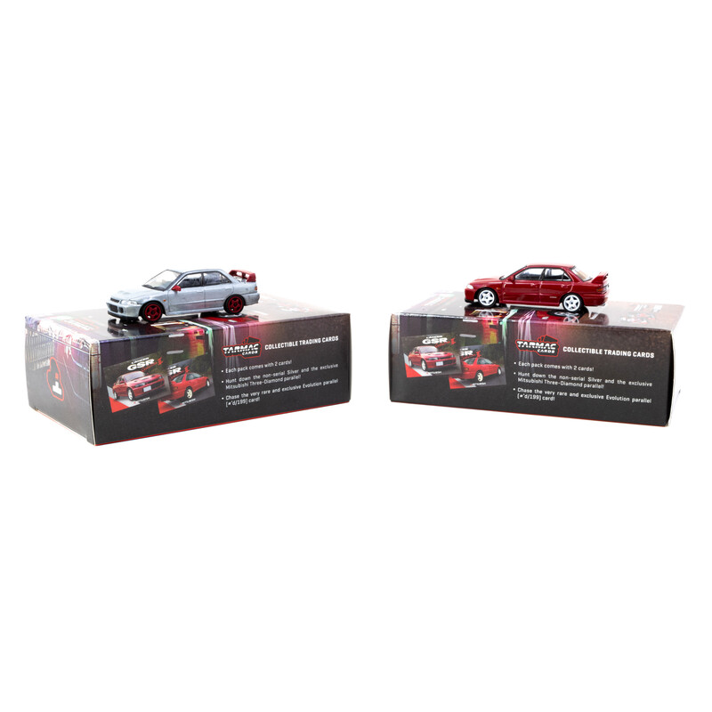 Tarmac Works 1/64 - Mitsubishi Lancer GSR Evolution II | Rouge + Cartes à Collectionner