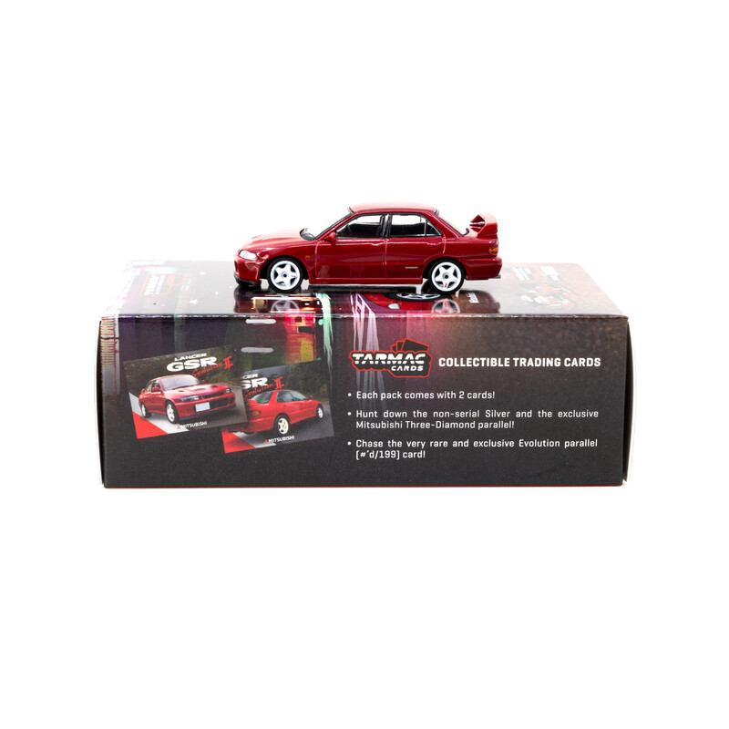 Tarmac Works 1/64 - Mitsubishi Lancer GSR Evolution II | Rouge + Cartes à Collectionner