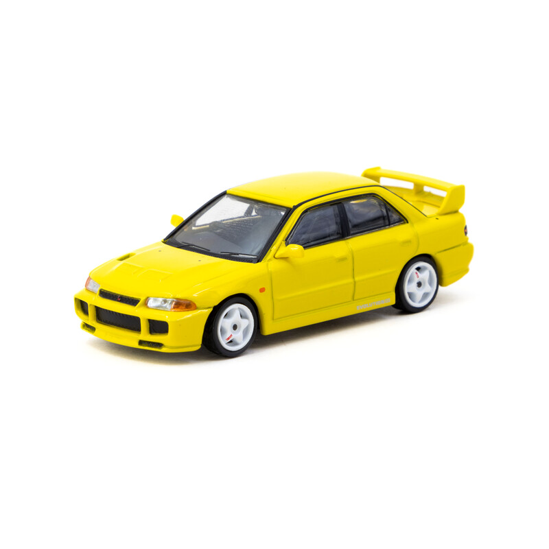 Tarmac Works 1/64 - Mitsubishi Lancer GSR Evolution III | Jaune + Cartes à Collectionner