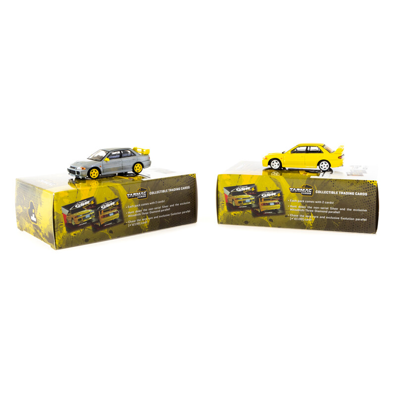 Tarmac Works 1/64 - Mitsubishi Lancer GSR Evolution III | Jaune + Cartes à Collectionner