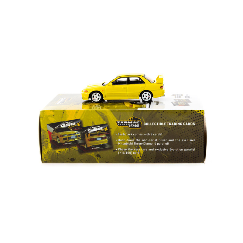Tarmac Works 1/64 - Mitsubishi Lancer GSR Evolution III | Jaune + Cartes à Collectionner