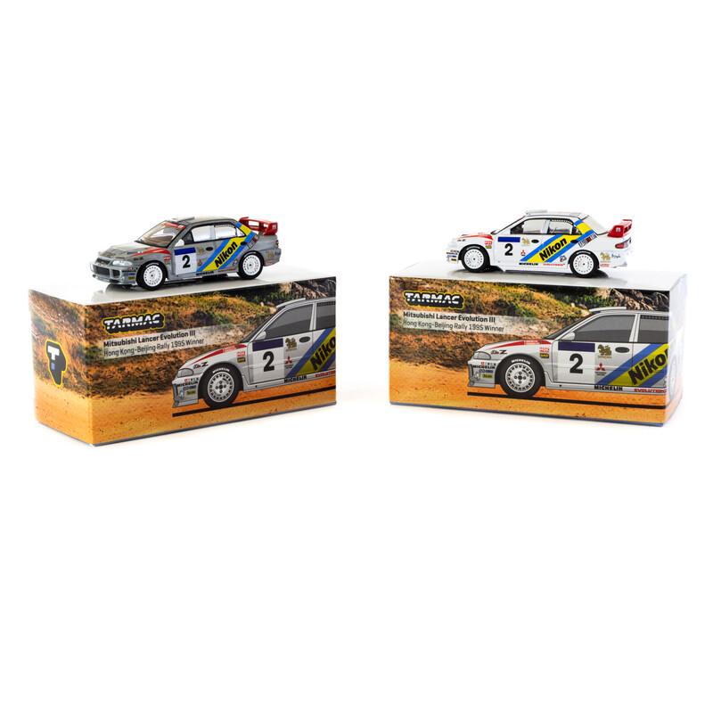 Tarmac Works 1/64 - Mitsubishi Lancer Evolution III, Hong Kong-Beijing Rally 1995 Winner, K. Eriksson / S. Parmander