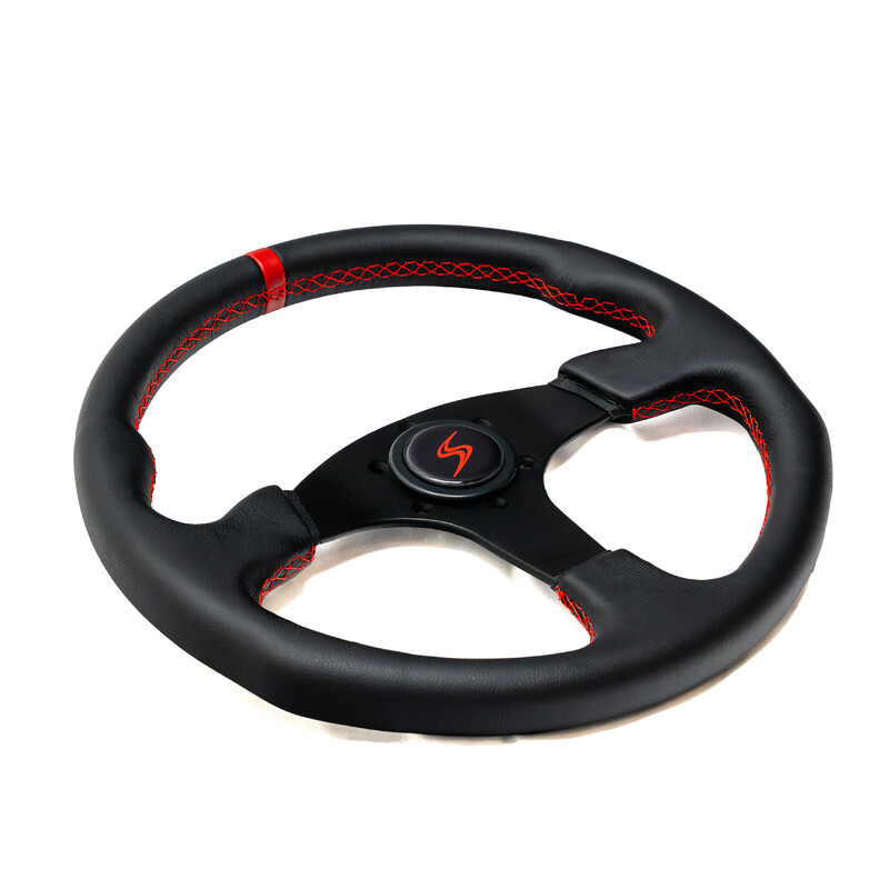 Volant DriftShop Plat, Cuir Noir, Branches Noires