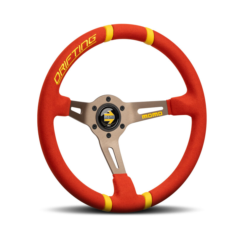 Volant Momo Drifting Rouge, Tulipé (90 mm), Microfibre Rouge, Branches Anthracite - 35 cm
