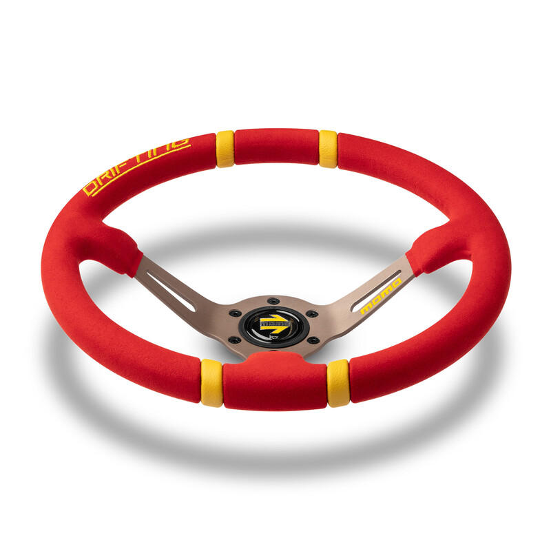 Volant Momo Drifting Rouge, Tulipé (90 mm), Microfibre Rouge, Branches Anthracite - 35 cm