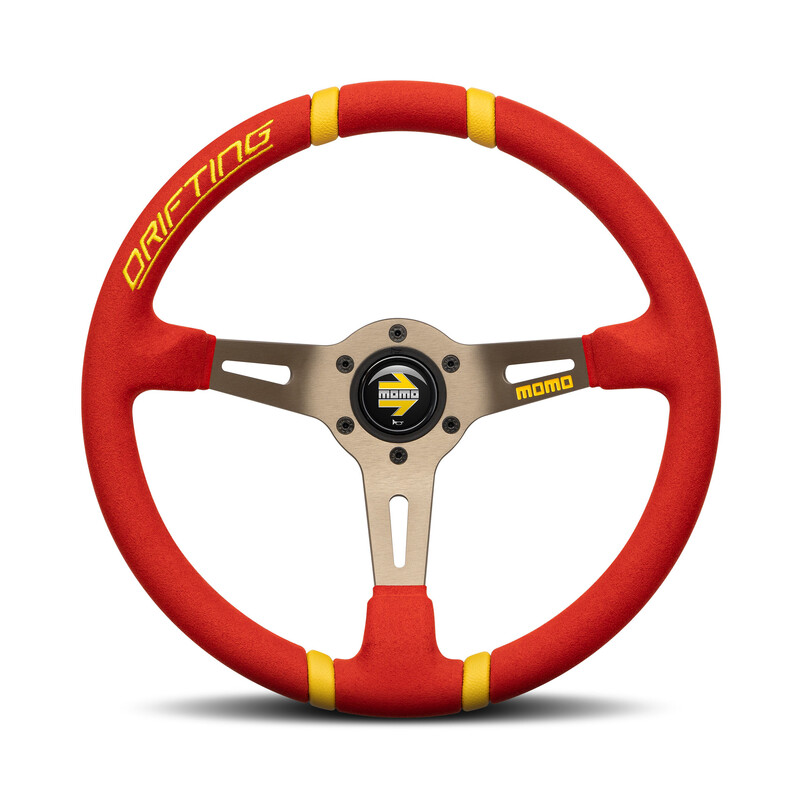 Volant Momo Drifting Rouge, Tulipé (90 mm), Microfibre Rouge, Branches Anthracite - 35 cm