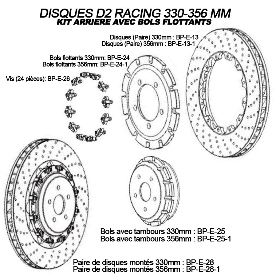 DISQUES D2 RACING 330-356mm sur bols flottants